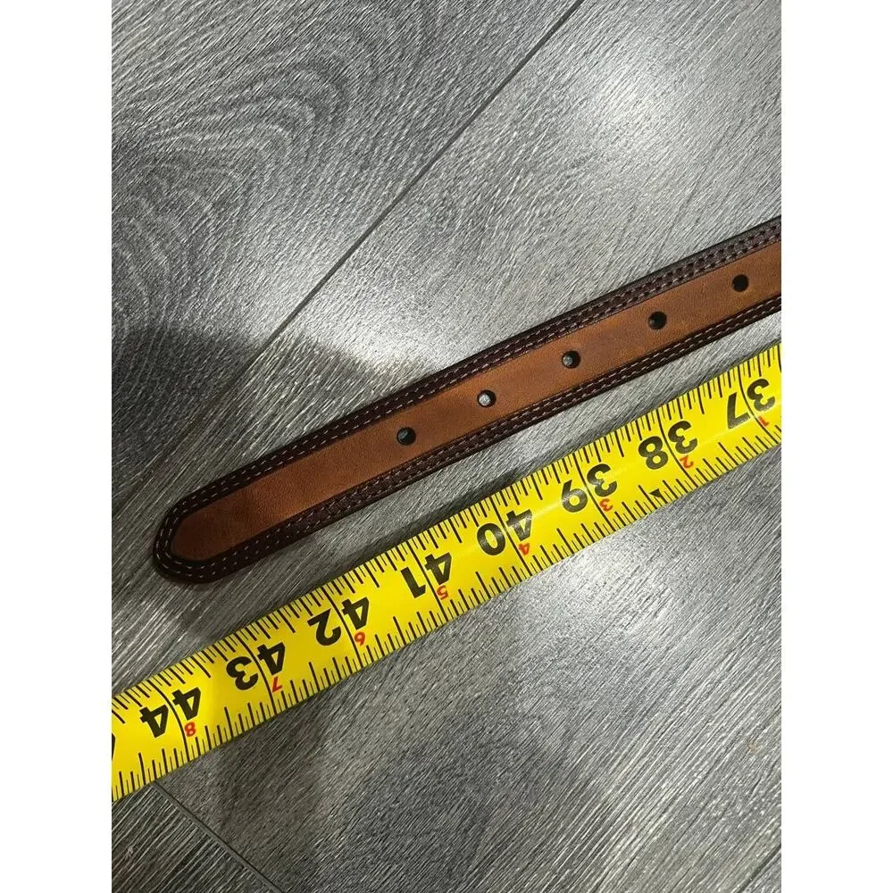 Brighton Seacliff Taper Leather Belt Embroidered Inlay Western 38 Brown A010282